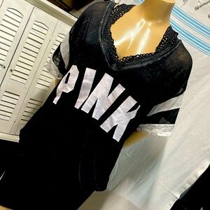 Lightweight and sheer baseball type tee from PINK, black and white , no flaws